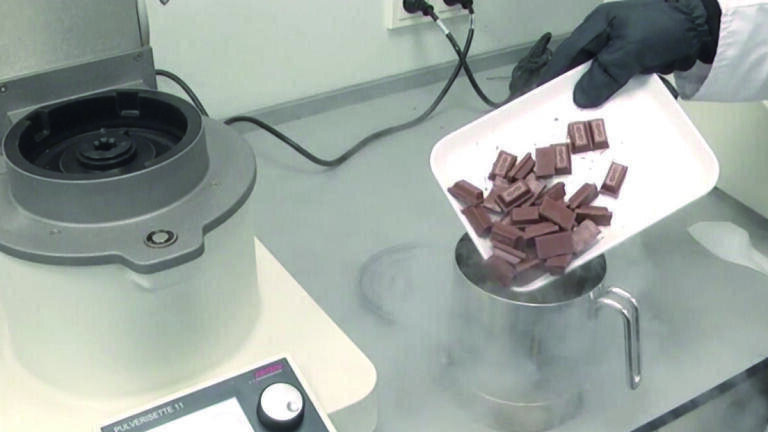 Fast cryogenic size-reduction of chocolate